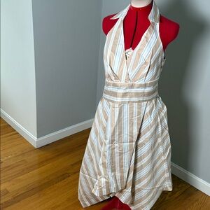 Maeve Cream and Blue Striped Label